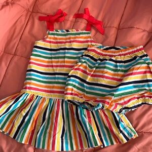 EUC Hanna Andersson Baby Girl Rainbow Stripe Dress and Romper set 2T